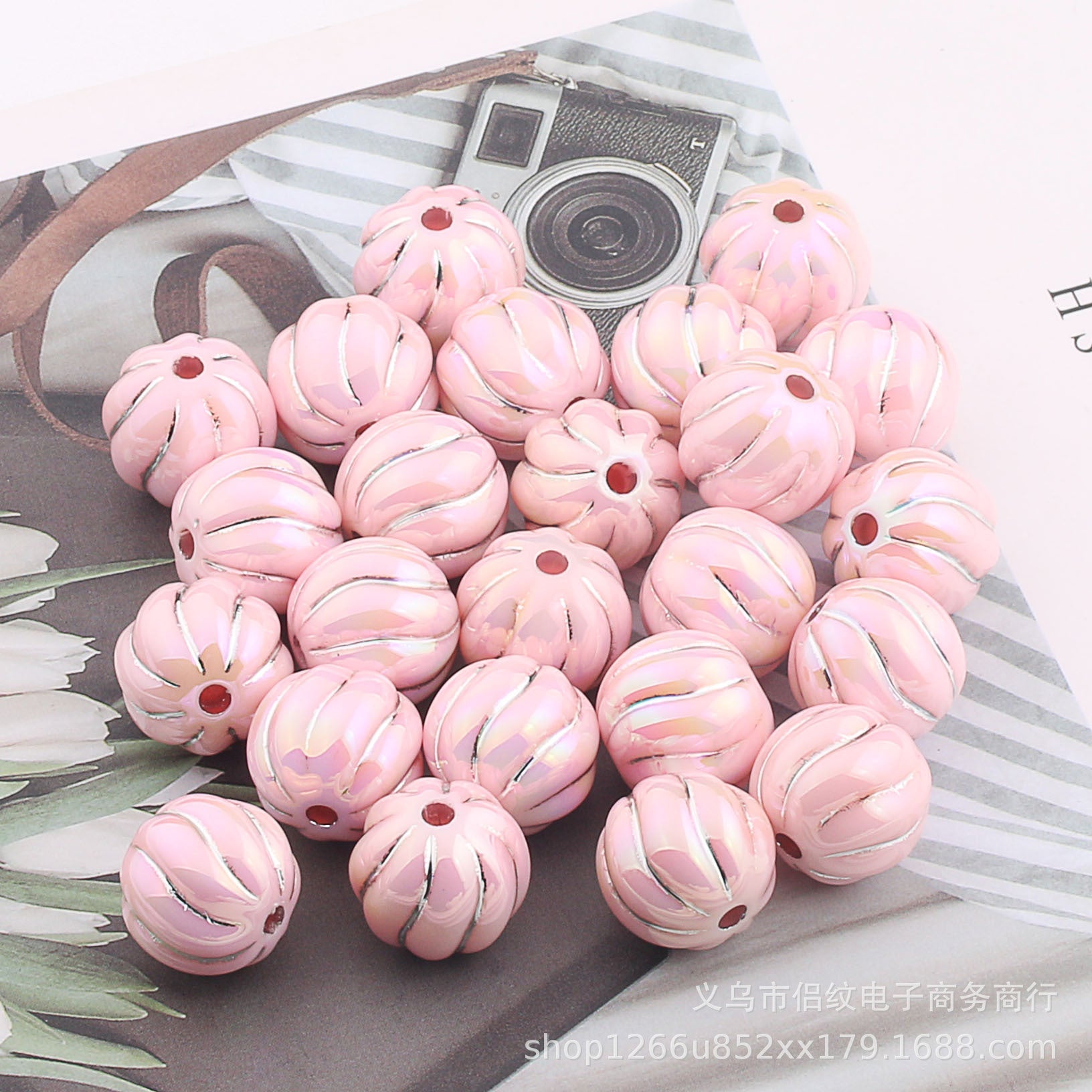 Wholesale 20PCS  Acrylic UV Plated Silver Edge Straight Hole Pumpkin Beads