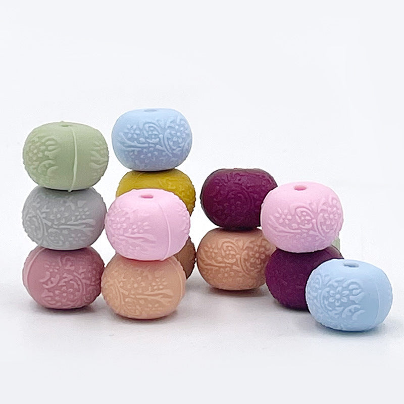 Wholesale 20pcs/pack Food grade silicone embossed pattern abacus beads
