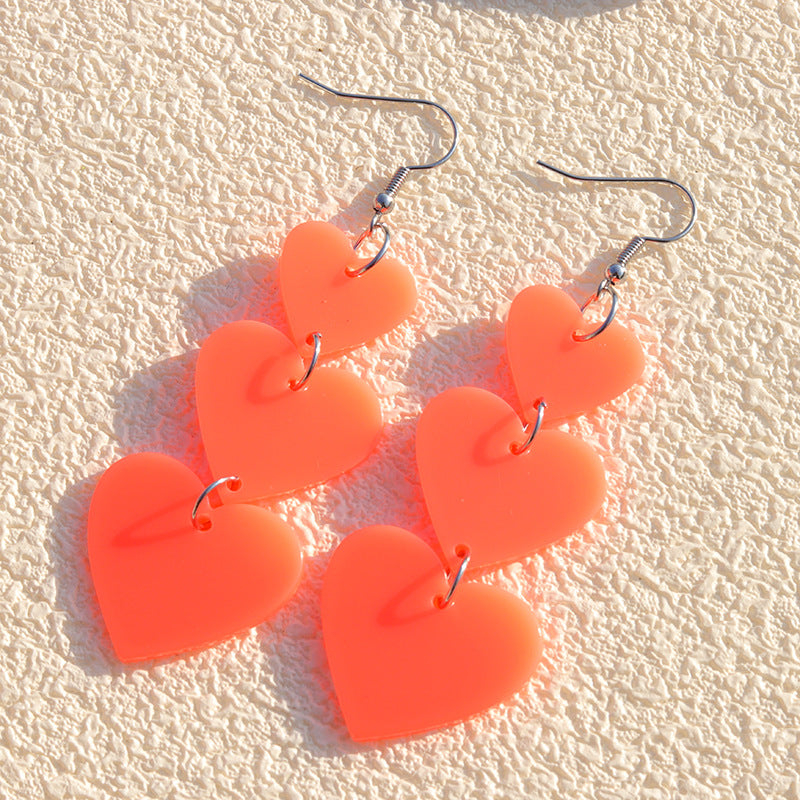 Wholesale Asymmetric long triple heart Acrylic Earrings