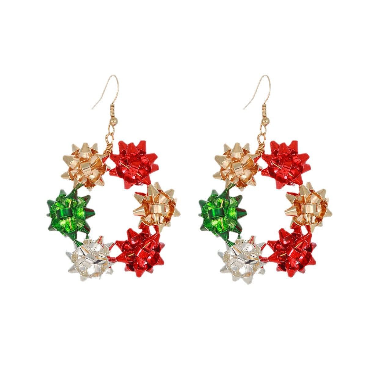 Wholesale Christmas red and green color scheme snowflake earrings