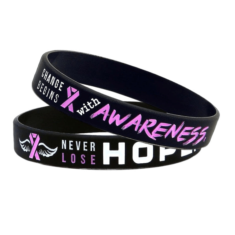 Wholesale 1000pcs Caring for Women’s Health Pink Ribbon Promotion Prevention Awareness Breast Gland Silicone Bracelet