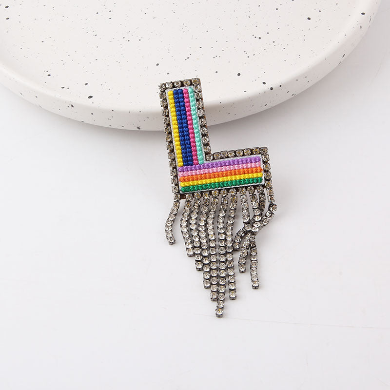 Wholesale Colorful Diamond Letter Tassel Brooch