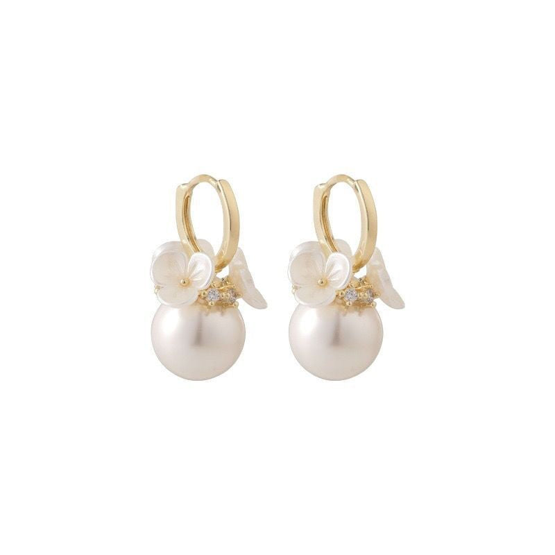 Wholesale Exquisite Shell Flower Basket Pearl Earrings