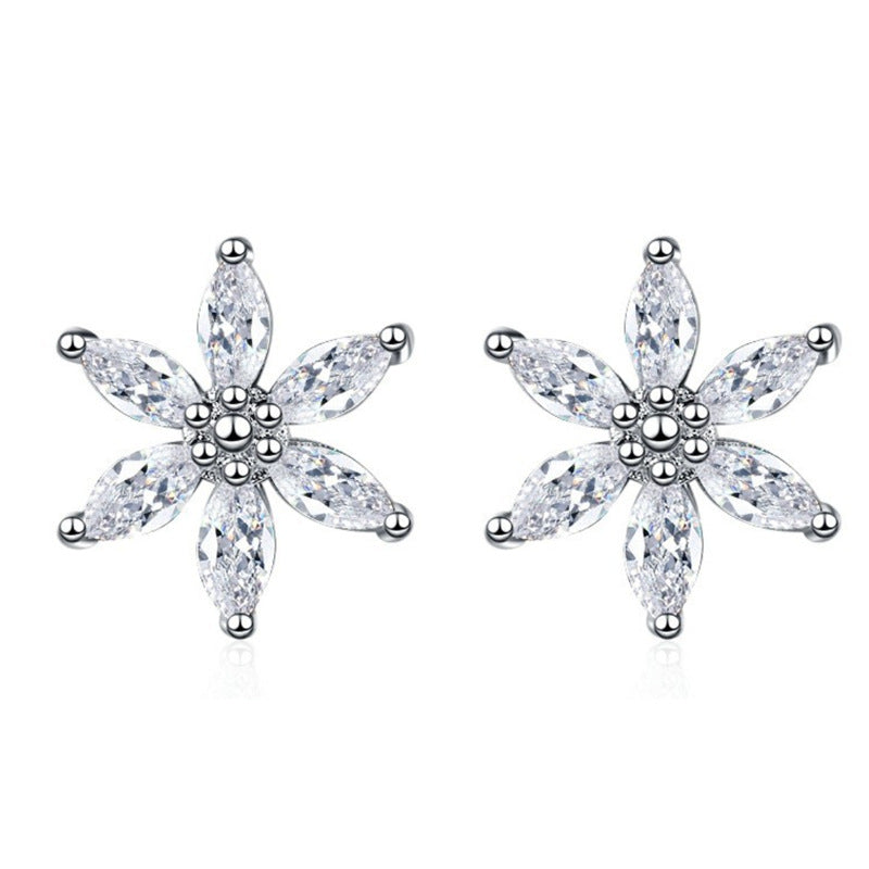 Wholesale Flower Inlaid Zircon Copper Earrings