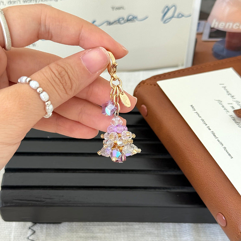 Wholesale Electroplated Purple Beaded Christmas Tree Charm Cute Bag Accessory Car Keychain Zipper Pull Stylish Everyday Gift