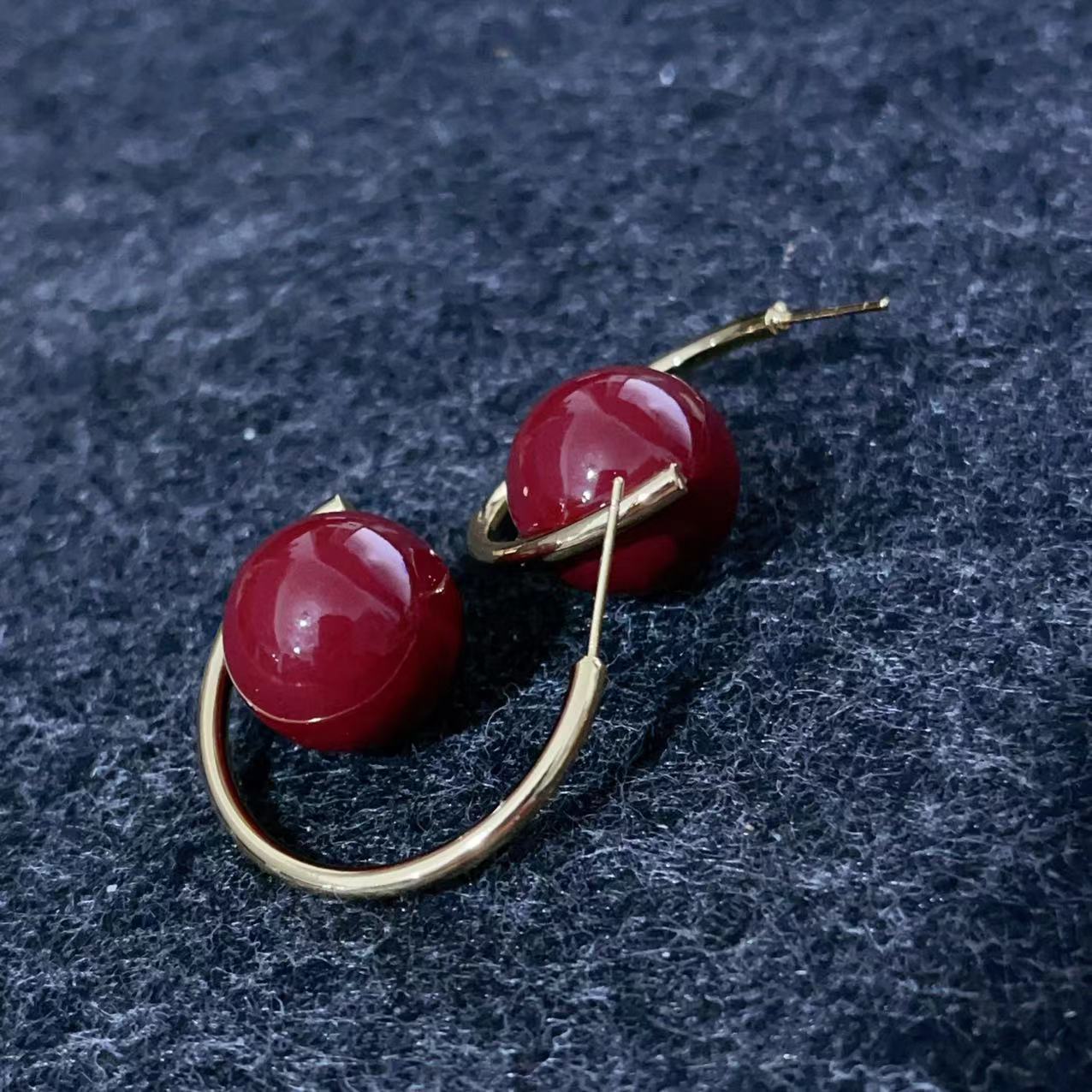 Wholesale Silver Needle 18K Gold 22MM Lacquered Large Pearl C-shaped Large Earrings