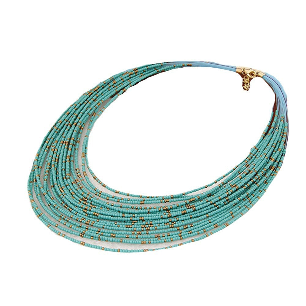 Wholesale 12pcs/pack Vintage Bohemian Multi-Layered Rice Bead Necklace