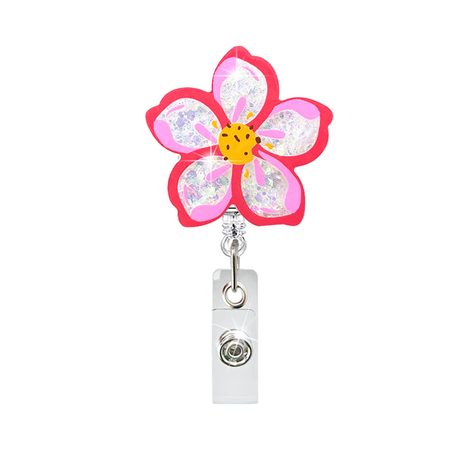 Wholesale Colorful Flowers Acrylic Retractable Badge Scroll Keychain
