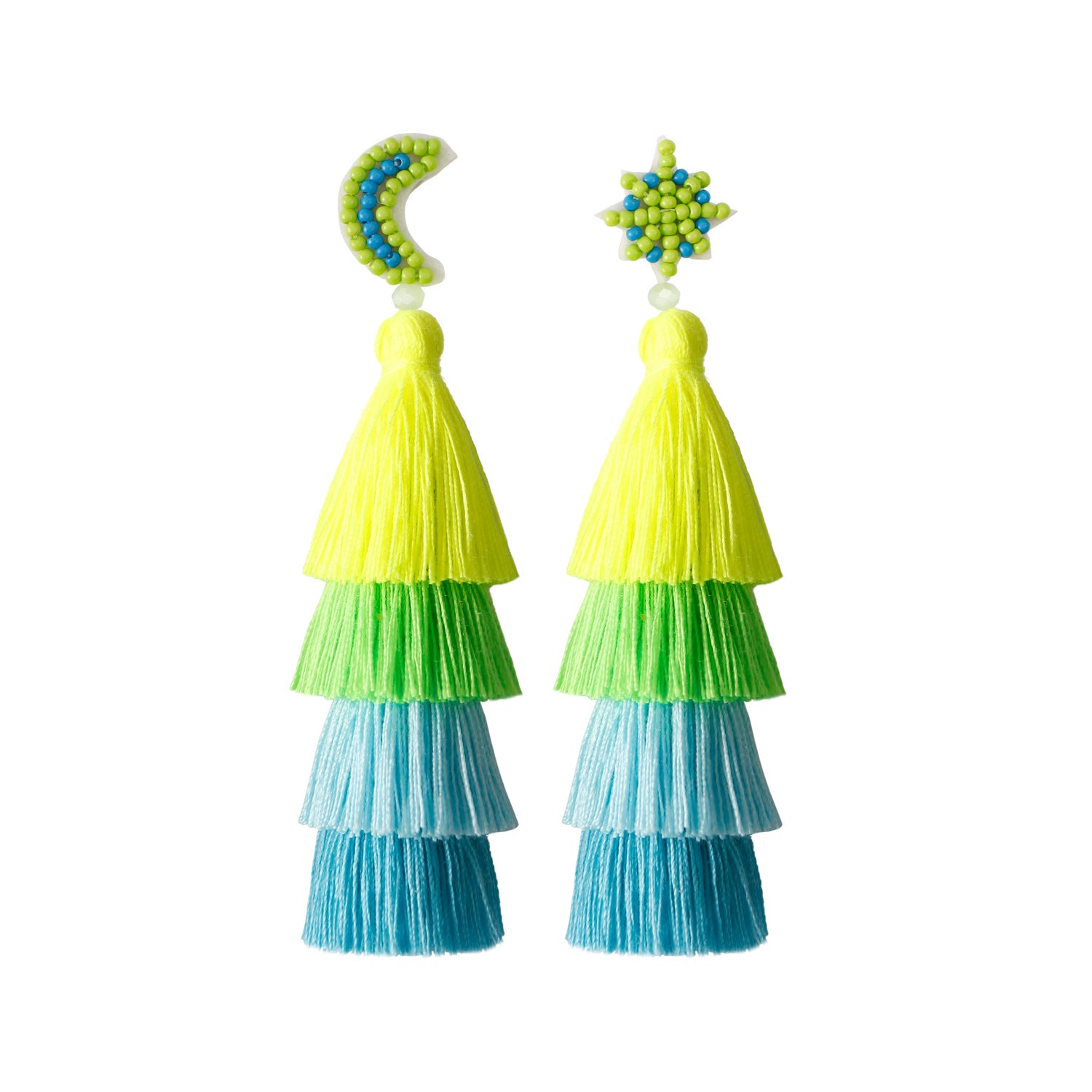 Wholesale Retro Ethnic Style Tassel Earrings Handmade Cotton Thread Rice Beads Braided Star and Moon Asymmetrical Earrings