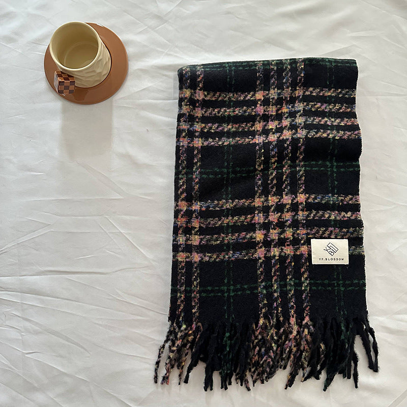 Wholesale Winter Colorful Striped Plaid Raw Edge Soft Retro Scarf