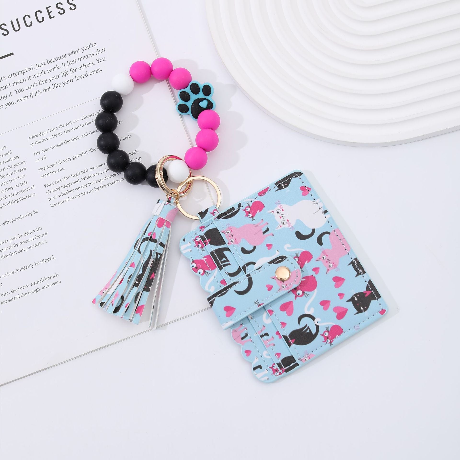 Wholesale Cardholder keychain PU tassel print animal keychains