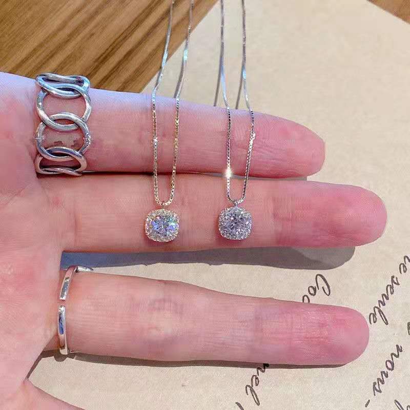 Diamantes cuadrados al por mayor collares de plata esterlina