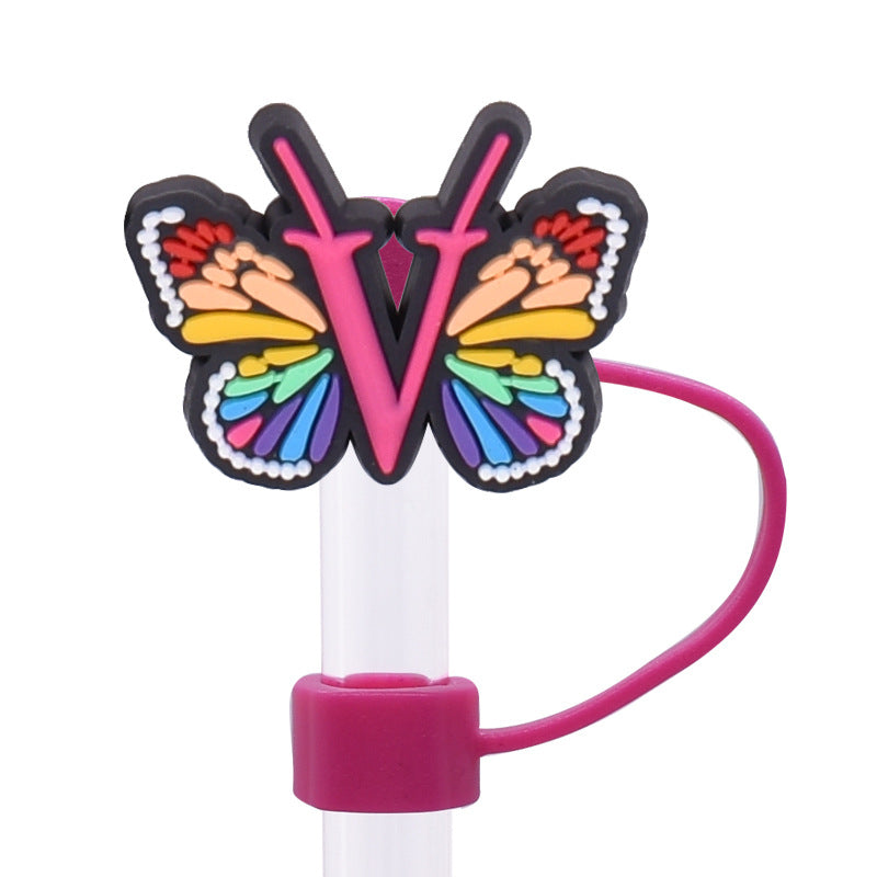 Wholesale  Random 100pcs/pack   Butterfly letter dustproof straw cover  Straw Tube Cap