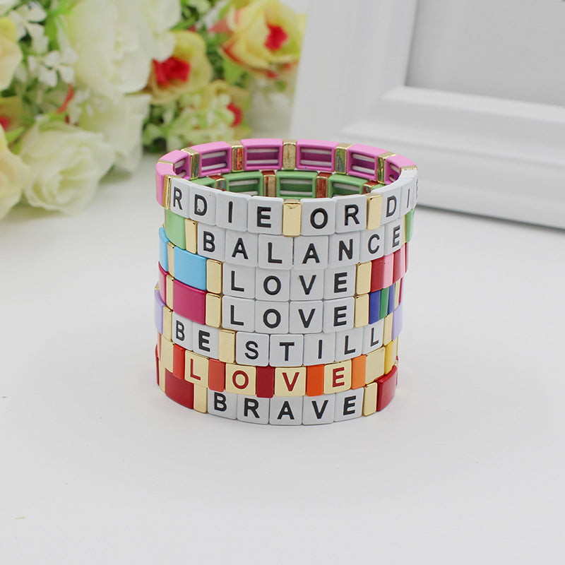 Wholesale Bohemian Alphabet Stretch Alloy Bracelet