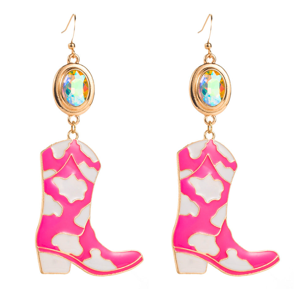 Wholesale Exaggerated earrings cowboy boots oil drip diamond multi-layer earrings