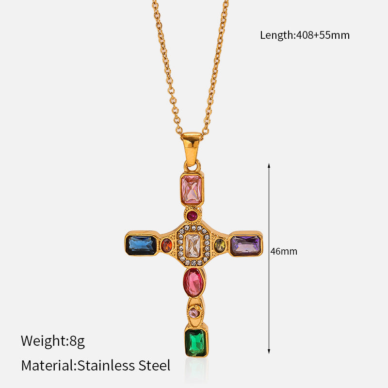 Wholesale vintage titanium steel electroplated 18K gold stainless steel cross necklace