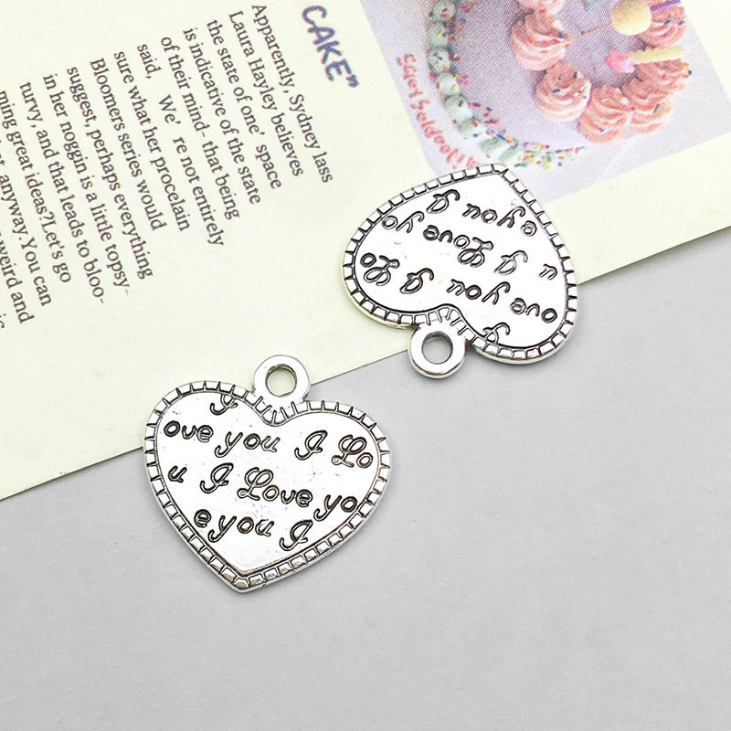Wholesale 1 Antique Silver Alloy Simulation Heart-shaped English Letter DIY Pendant