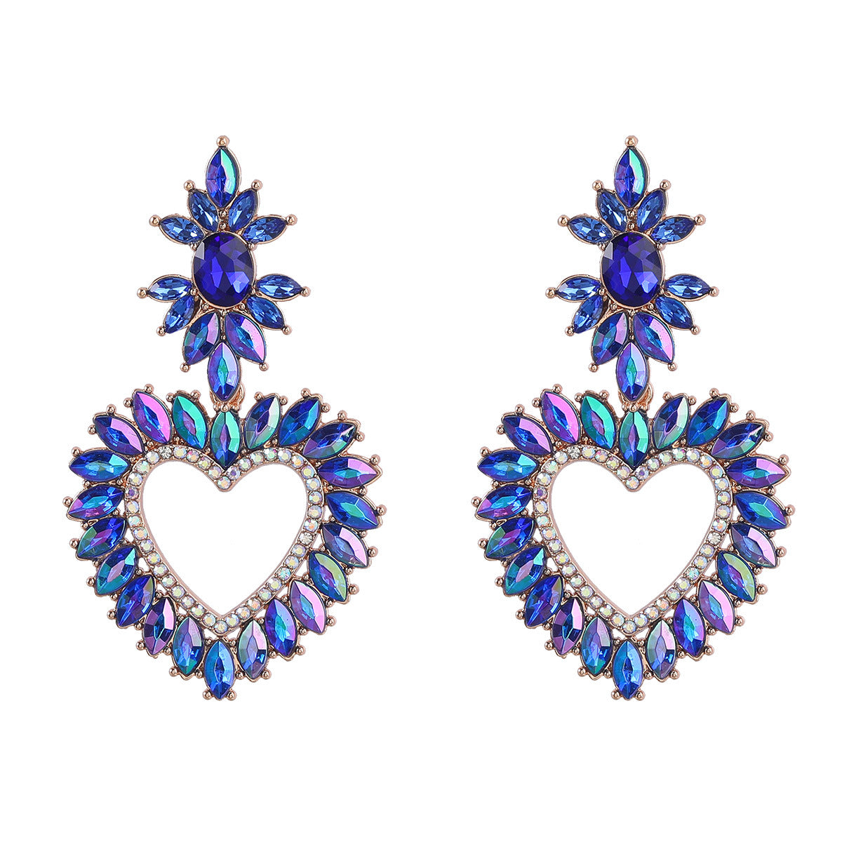 Wholesale Alloy Color Diamond Flower Love Shape Gemstone Earrings