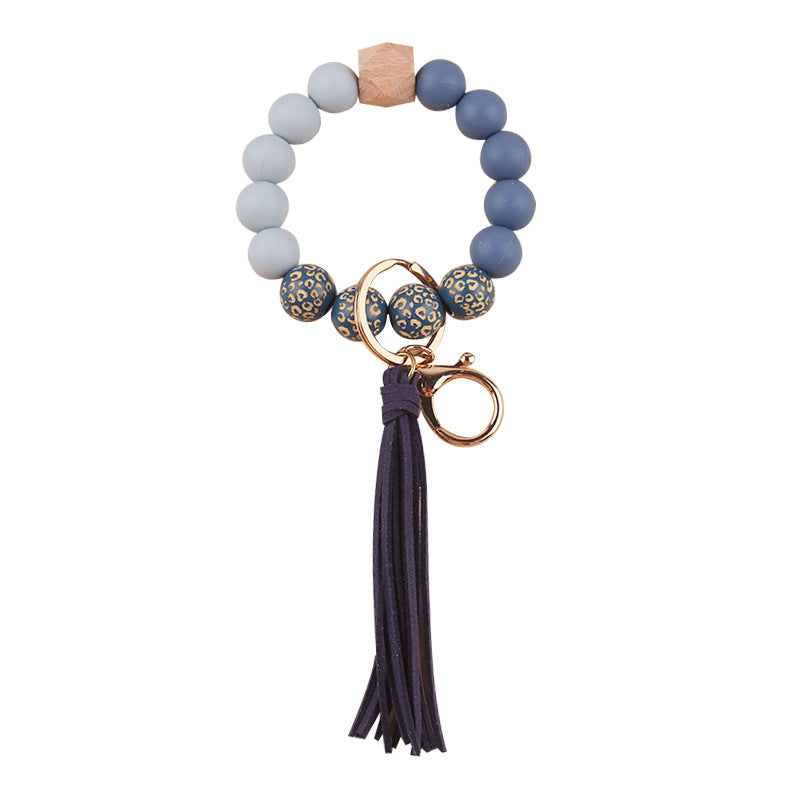 Wholesale European Style Silicone Wood Bead Keychain With Leather Tassel DIY Bracelet Making Kit Fashion Gift For Wedding Party Resale Accessory