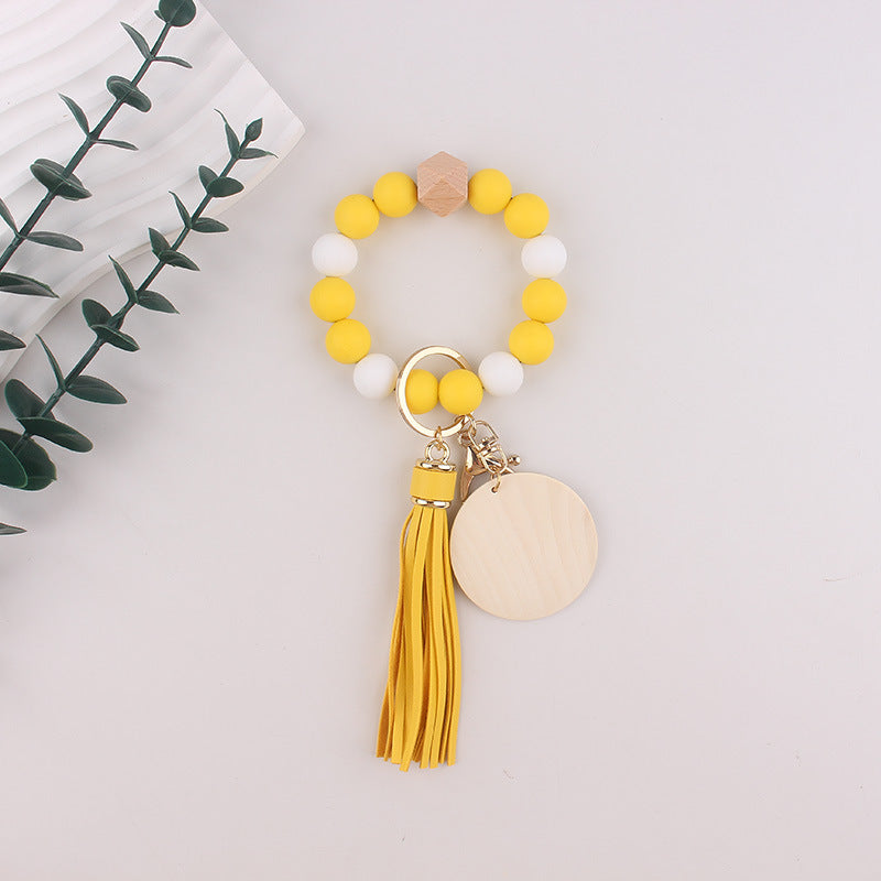 Wholesale Silicone Round Bead Leather Bracelet Wrist Keychain