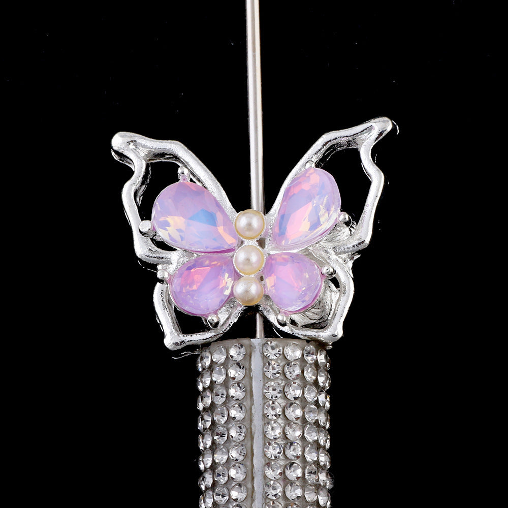 Wholesale Alloy Cut-out Mocha Color Butterfly Diamond Ball Can Be Worn Straight Hole Beads DIY Accessories