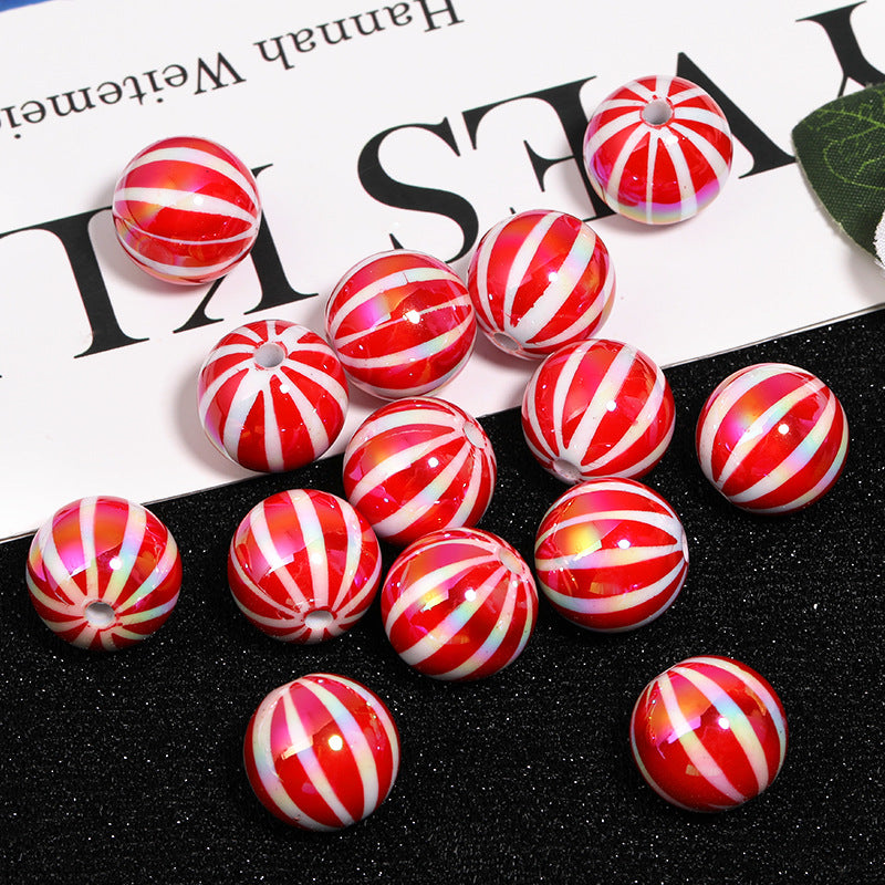 Wholesale 100pcs UV Plated Contrast Red and White Striped Pumpkin Christmas DIY Beads