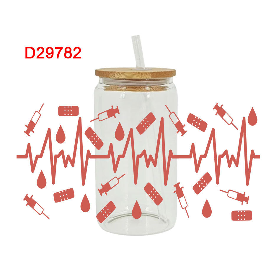 Wholesale Colorful bow tie ECG medical series 16oz Cup UV DTF Wraps