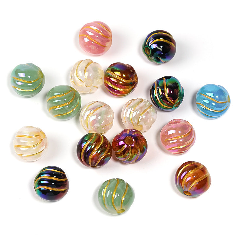 Wholesale 10pcs/pack  Gilded twisted round beads acrylic straight hole beads Acrylic Beads