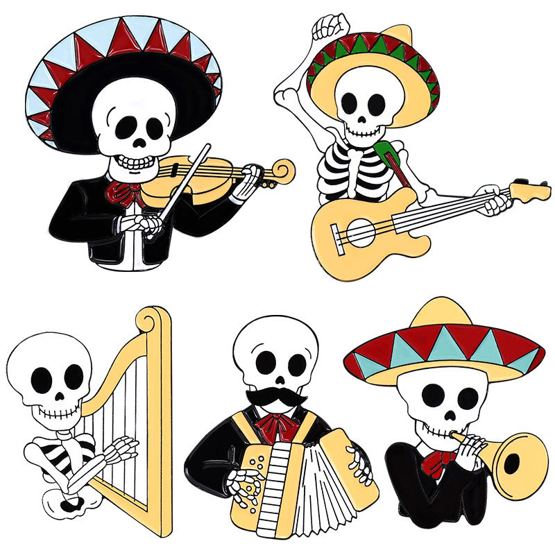 Wholesale Creative Mariachi Cute Skeleton Playing Instrument Alloy Brooch