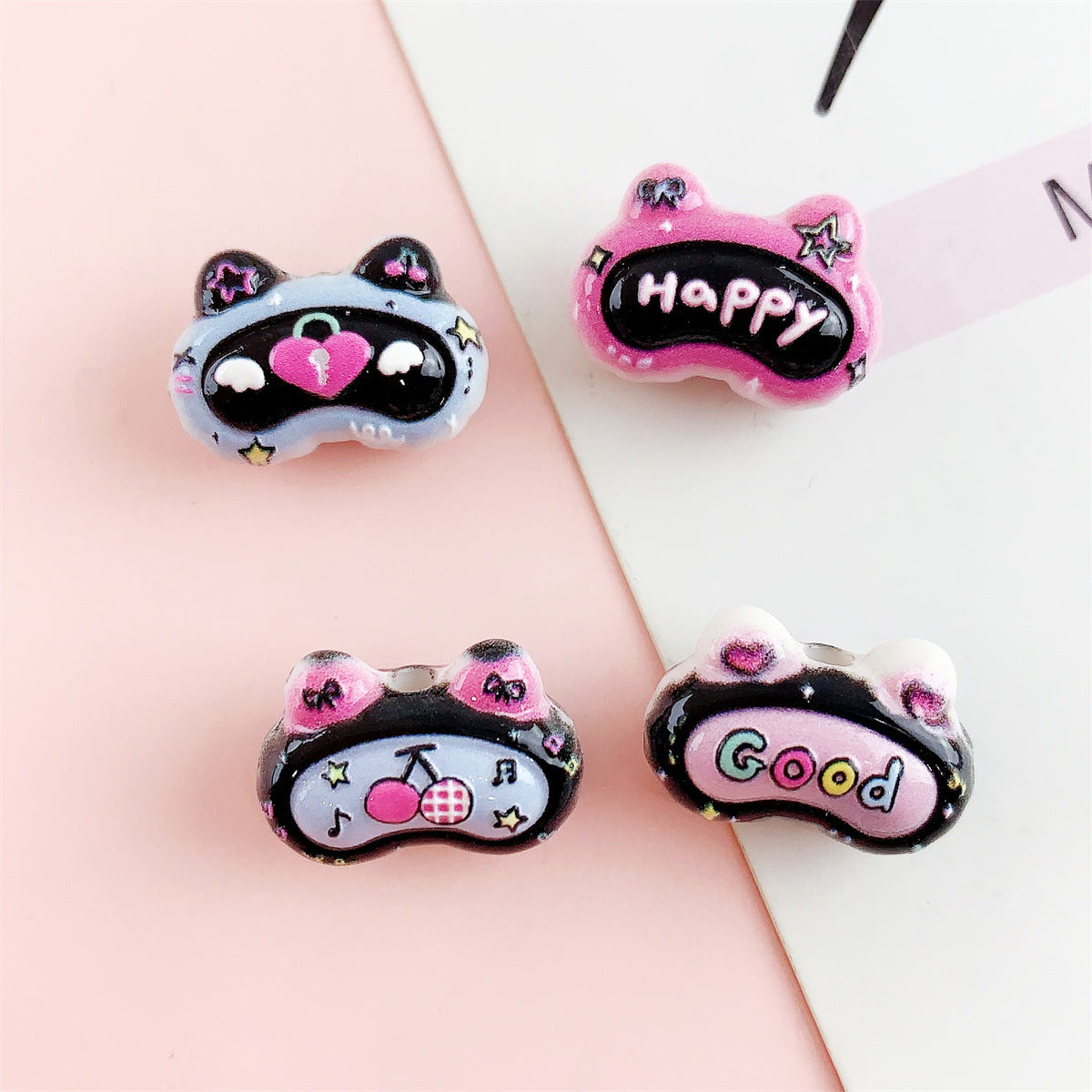 Wholesale 10pcs Printed Colorful Cat Head Lace Love Acrylic Beads