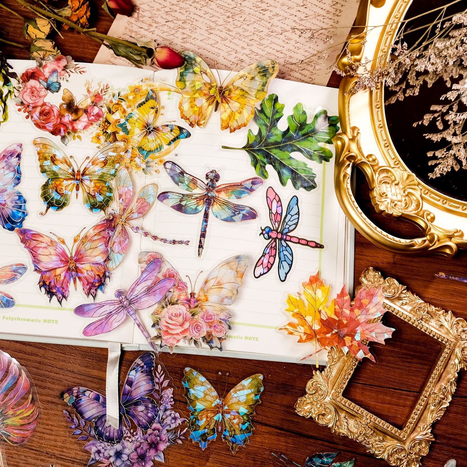 Wholesale 30-90pcs pet cold stamping laser process transparent waterproof stickers natural scenery series