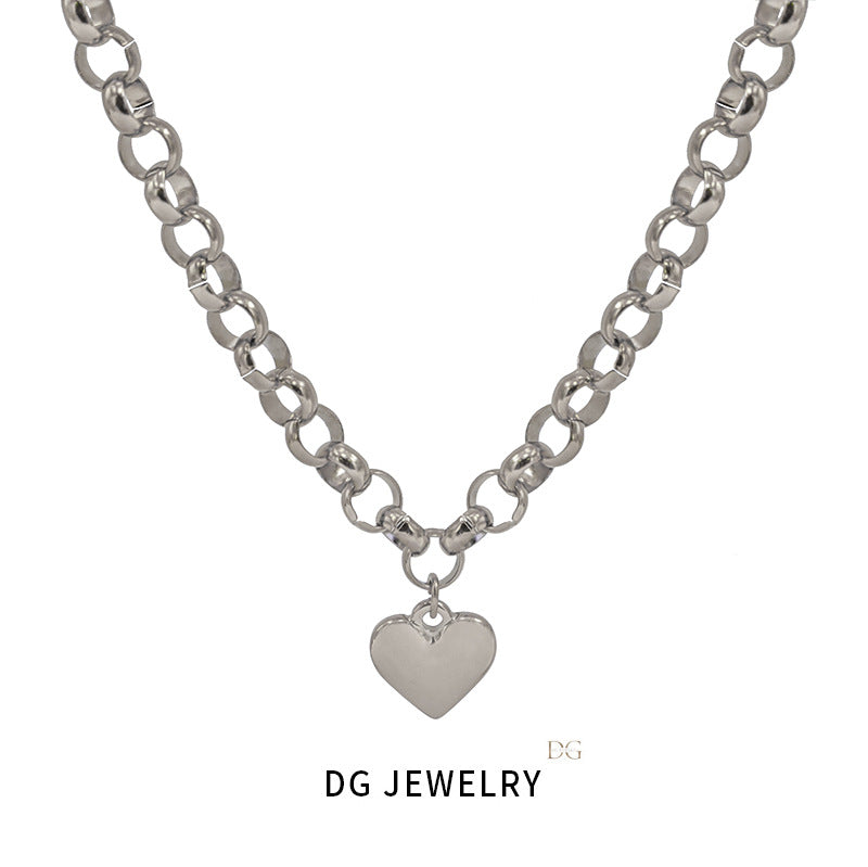 Wholesale Simple and Versatile Smooth Love Pendant Titanium Steel Necklace Set