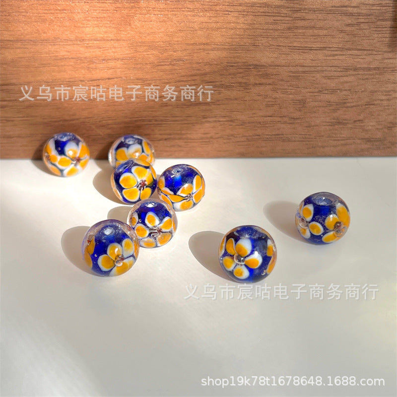 Wholesale 10pcs Glass flower plated and colored through-hole round Beads
