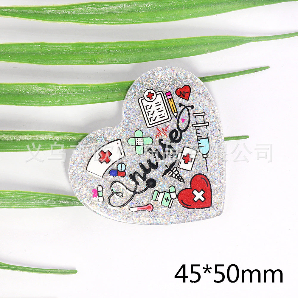 Wholesale 10pcs New powder cross-border cartoon medical love bag accessories acrylic pin cute DIY patch accessories