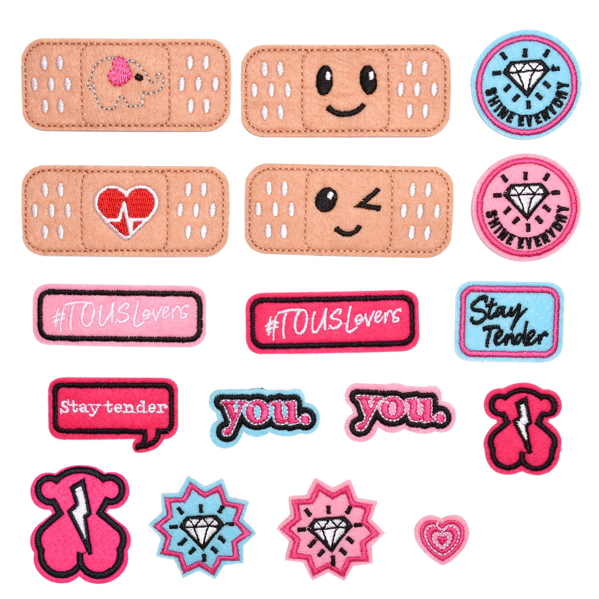 Wholesale 17Pcs Embroidered Iron On Patches Set Felt Twill Campus Style Badge Appliques DIY Clothing Accessory Boutique Gift Resale