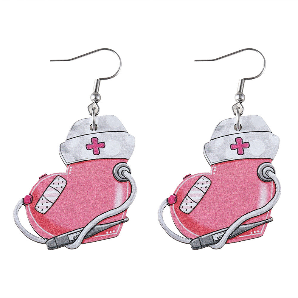 Wholesale Nurse' s Day Stethoscope Flower ECG Heart Pendant Earrings