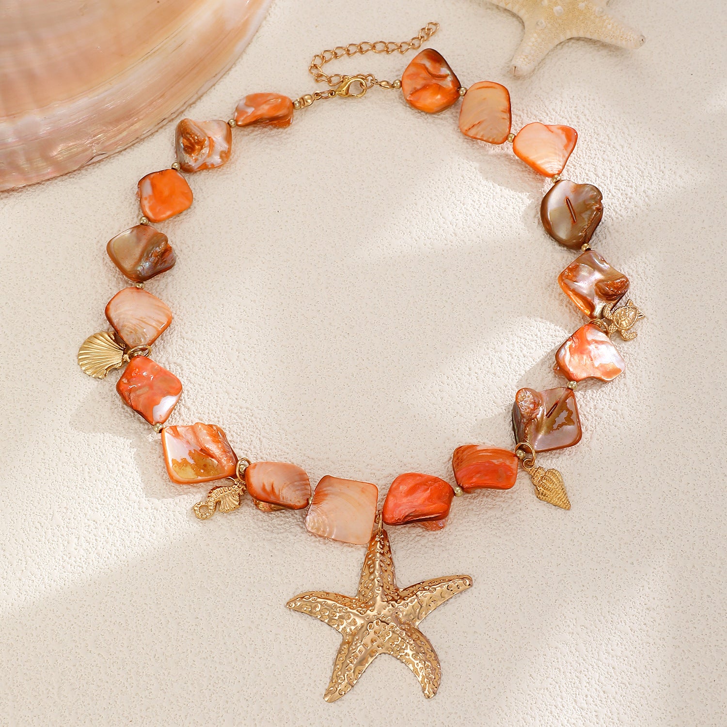 Wholesale Shell Starfish Jewelry Set Irregular Gold Tone Necklace Bracelet Earrings Women S Vacation Beach Chic Accessory