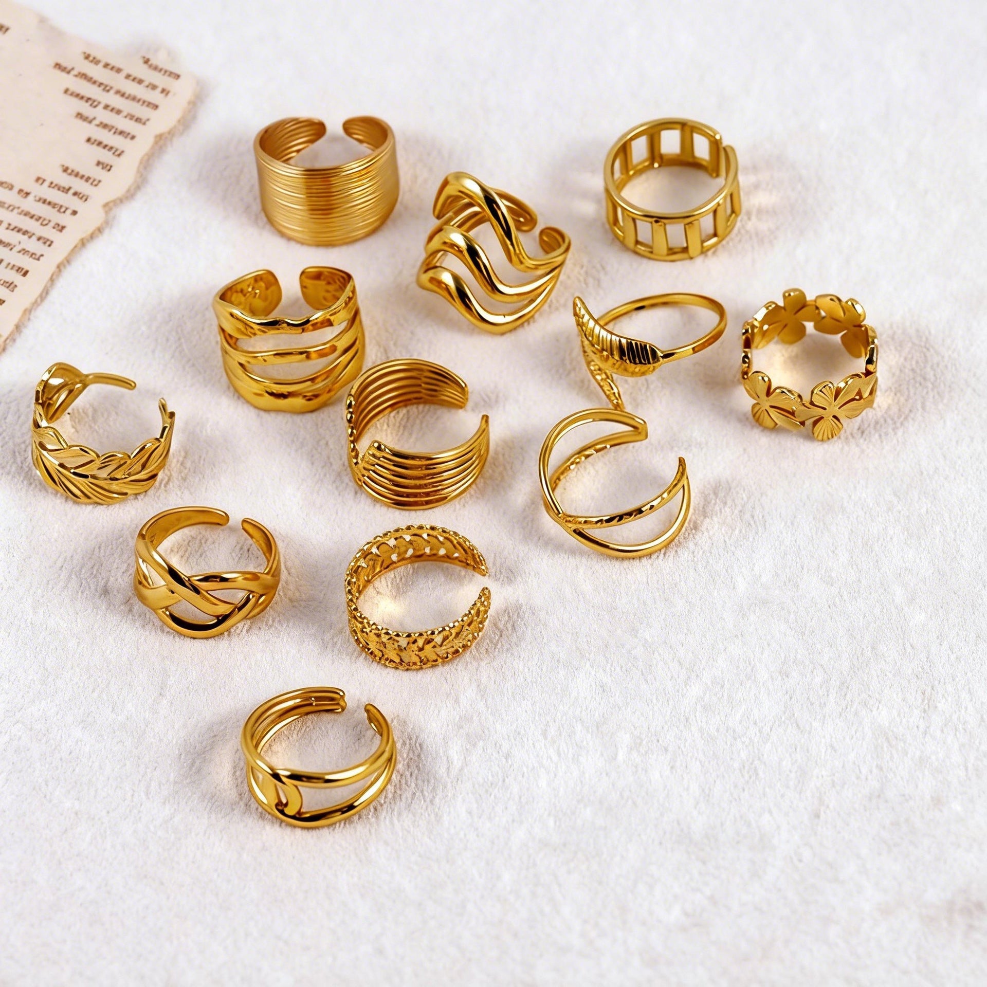 Wholesale 12pcs minimalist stainless steel hydraulic ring geometric ring
