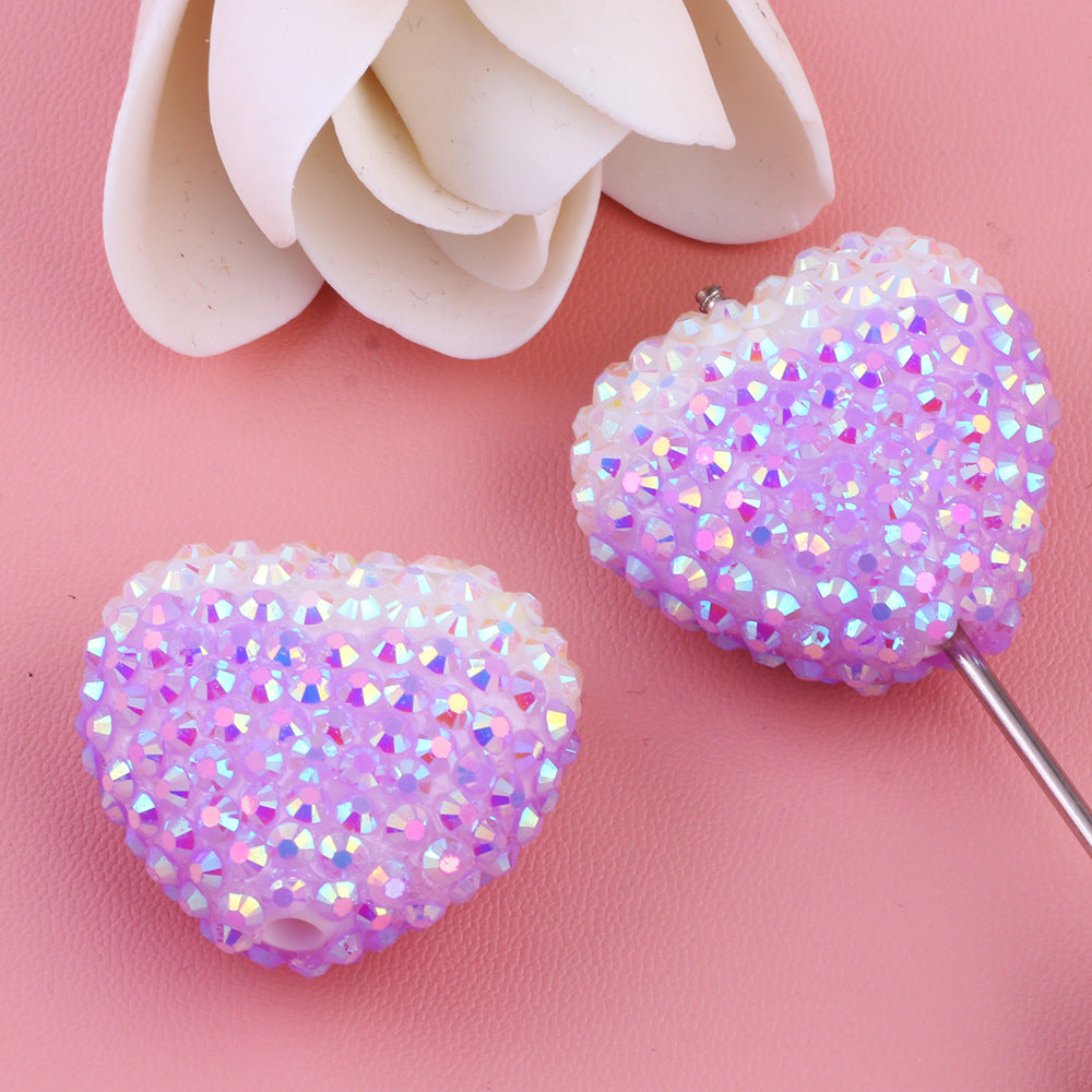 Wholesale 5pcs Gradient acrylic diamond stickers love diamond balls can be worn straight hole beads DIY mobile phone chain key chain bag chain accessories