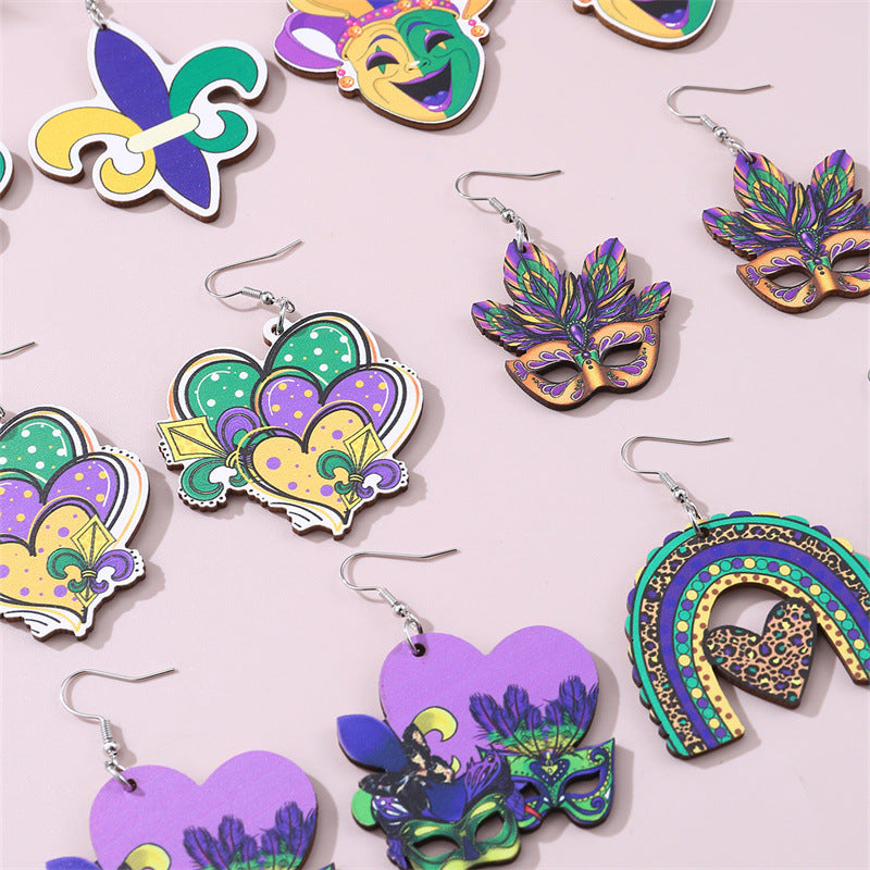 Wholesale Carnival wooden St. Patrick clown hat earrings holiday jewelry