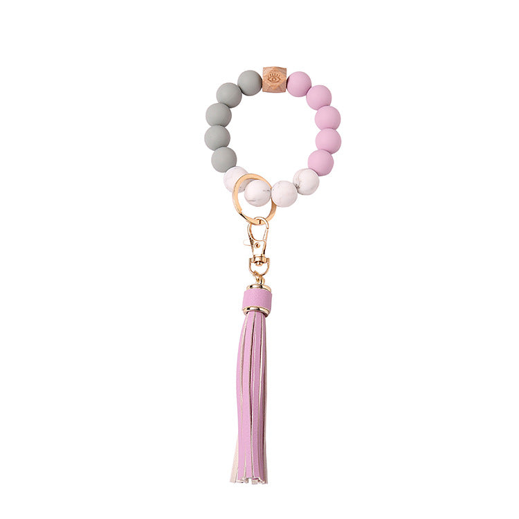 Wholesale Wooden Beads Silicone Beads Tassel Bracelet Keychain