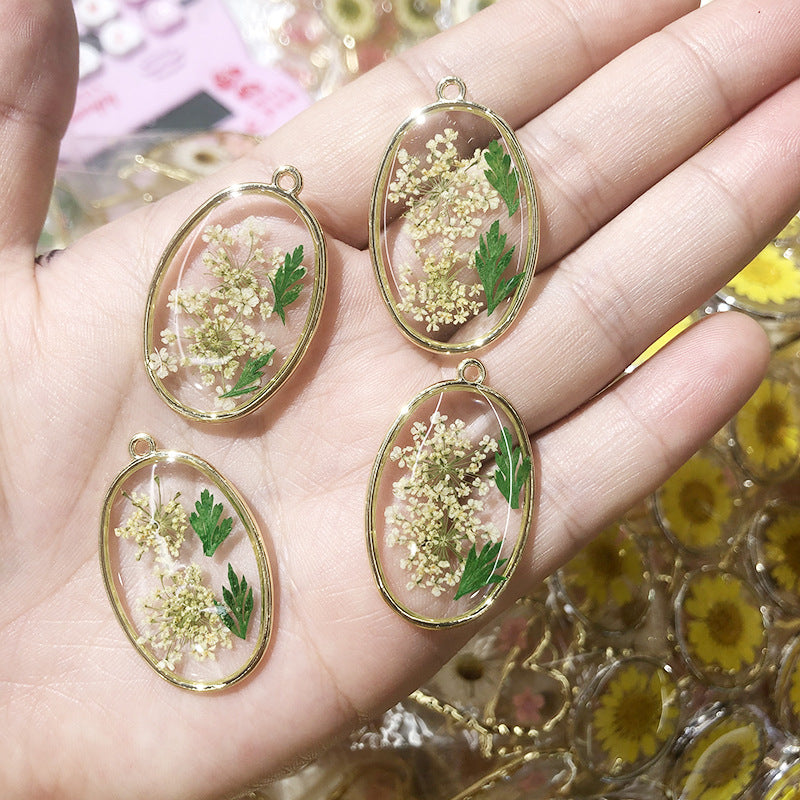 Wholesale 3pcs New Oval Alloy Dried Flower Dripping Oil Literary Small Fresh Jewelry DIY Pendant Accessories