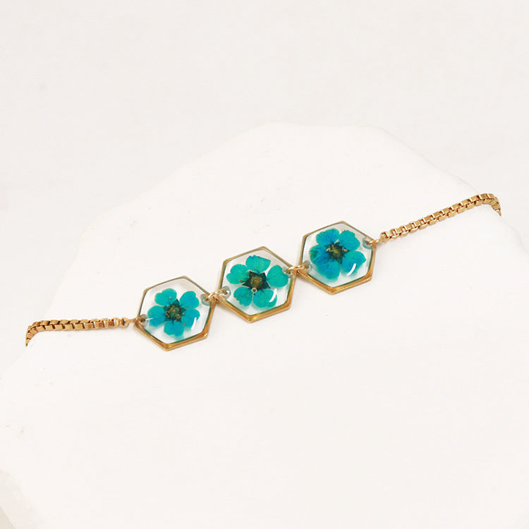 Wholesale 6pcs Real Flower Pearl Bush Hexagonal Everlasting Flower Bracelet