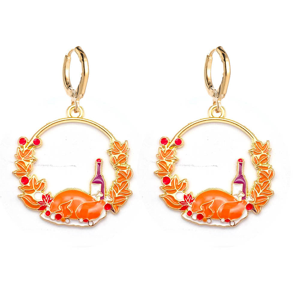 Wholesale Thanksgiving Turkey Pumpkin Maple Leaf Chinese Restaurant Earrings