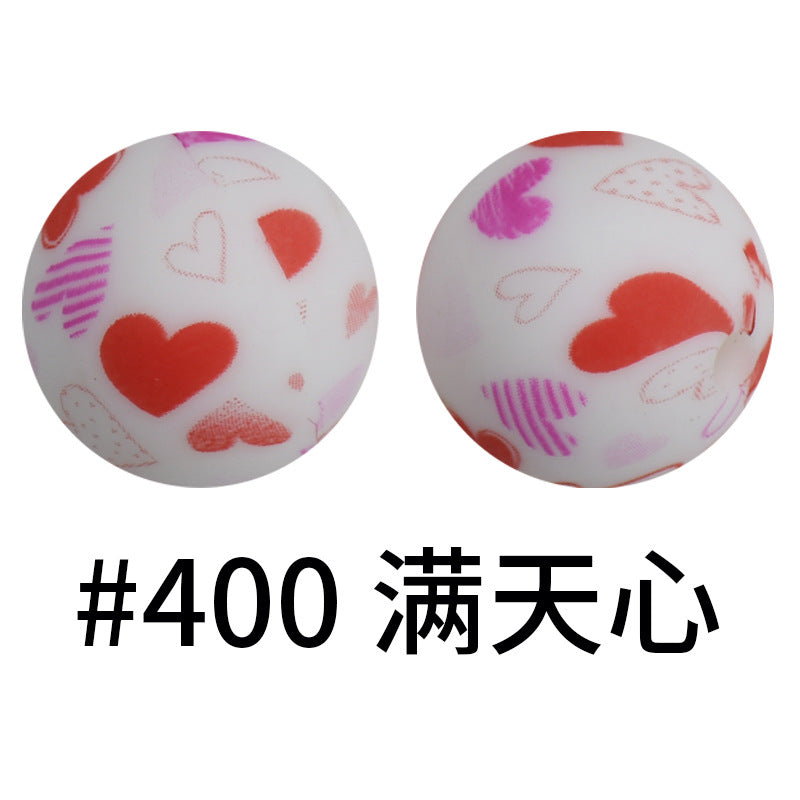 Wholesale 50pcs 16mm Print Silicone Beads Colorful Silicone Water Transfer Beads