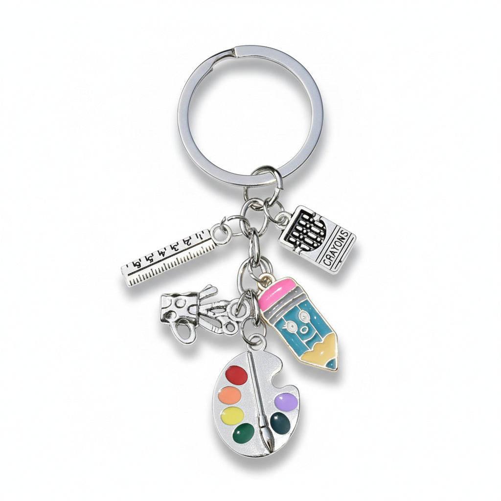 Wholesale Oil Dripping Pencil Red Apple Drawing Board Keychain Five-section Chain
