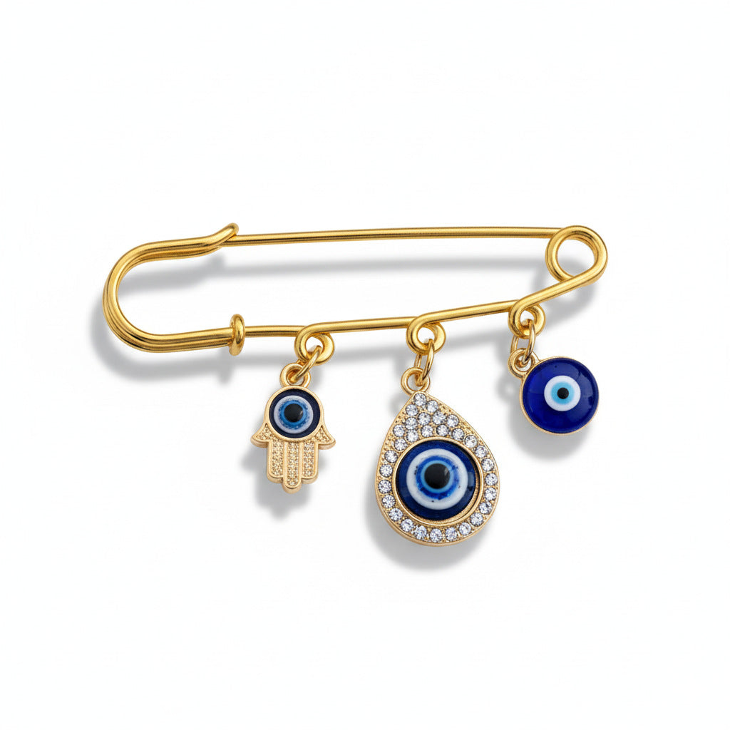 Wholesale Blue Eyes Three-Hole Circle Pin Brooch Y2K Turkish Sweater Brooch