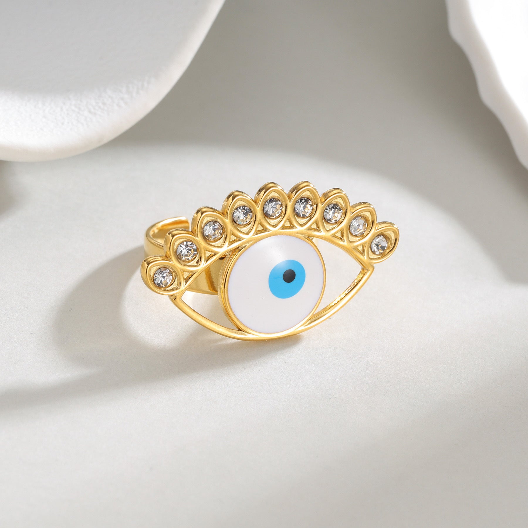 Wholesale Stylish Stainless Steel Evil Eye Open Ring For Women Trendy Fashion Jewelry Boutique Resale