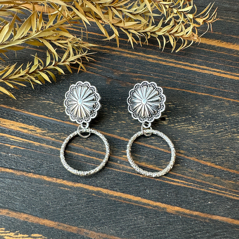 Wholesale Western Style Bull Head Sunflower Inlaid Turquoise Metal Earrings