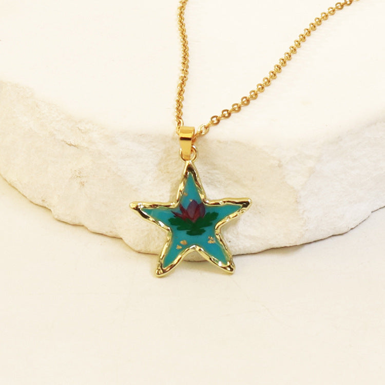 Wholesale 6pcs Real Flower Dried Flower Pendant Immortal Flower Colorful Epoxy Real Flower Necklace